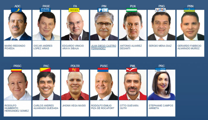 Candidatos presidenciales para las elecciones del 4 de febrero de 2018 | Fuente: TSE Costa Rica