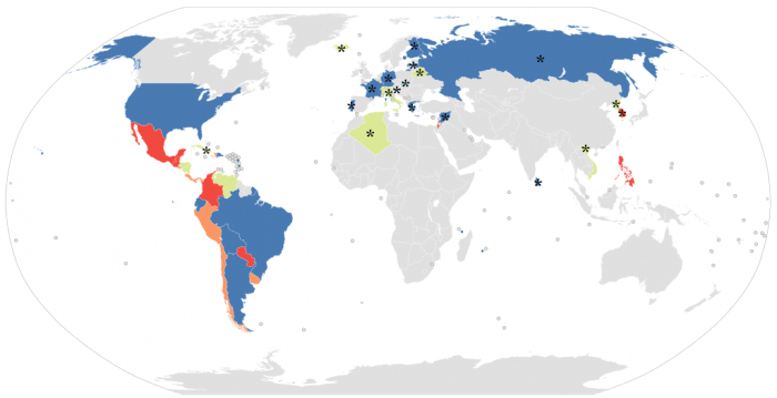 Mapa mundial de la reelección presidencial | Fuente: LeinadCQ, vía Wikicommons