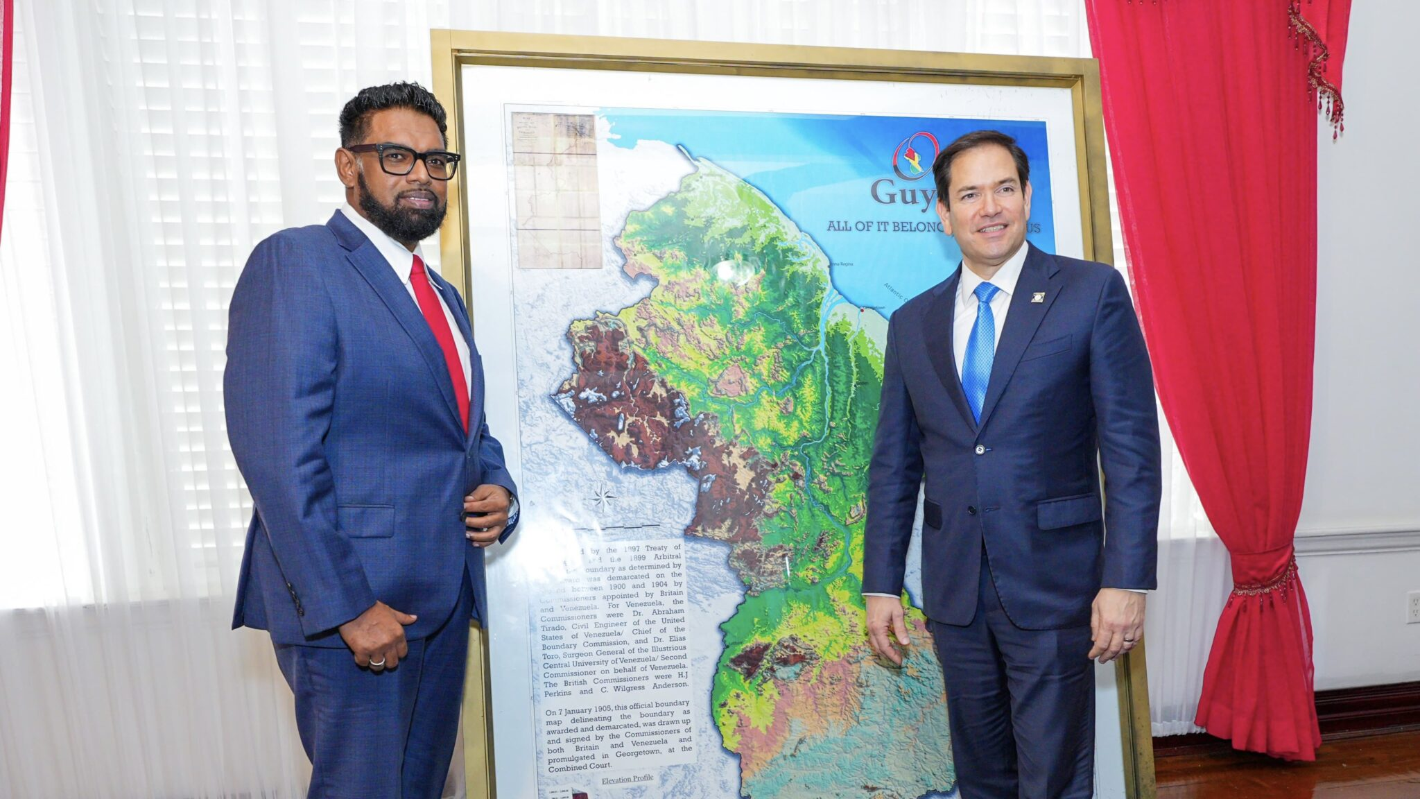 El presidente de Guyana, Irfaan Ali con el secretario Marco Rubio. Fuente: Presidencia de Guyana