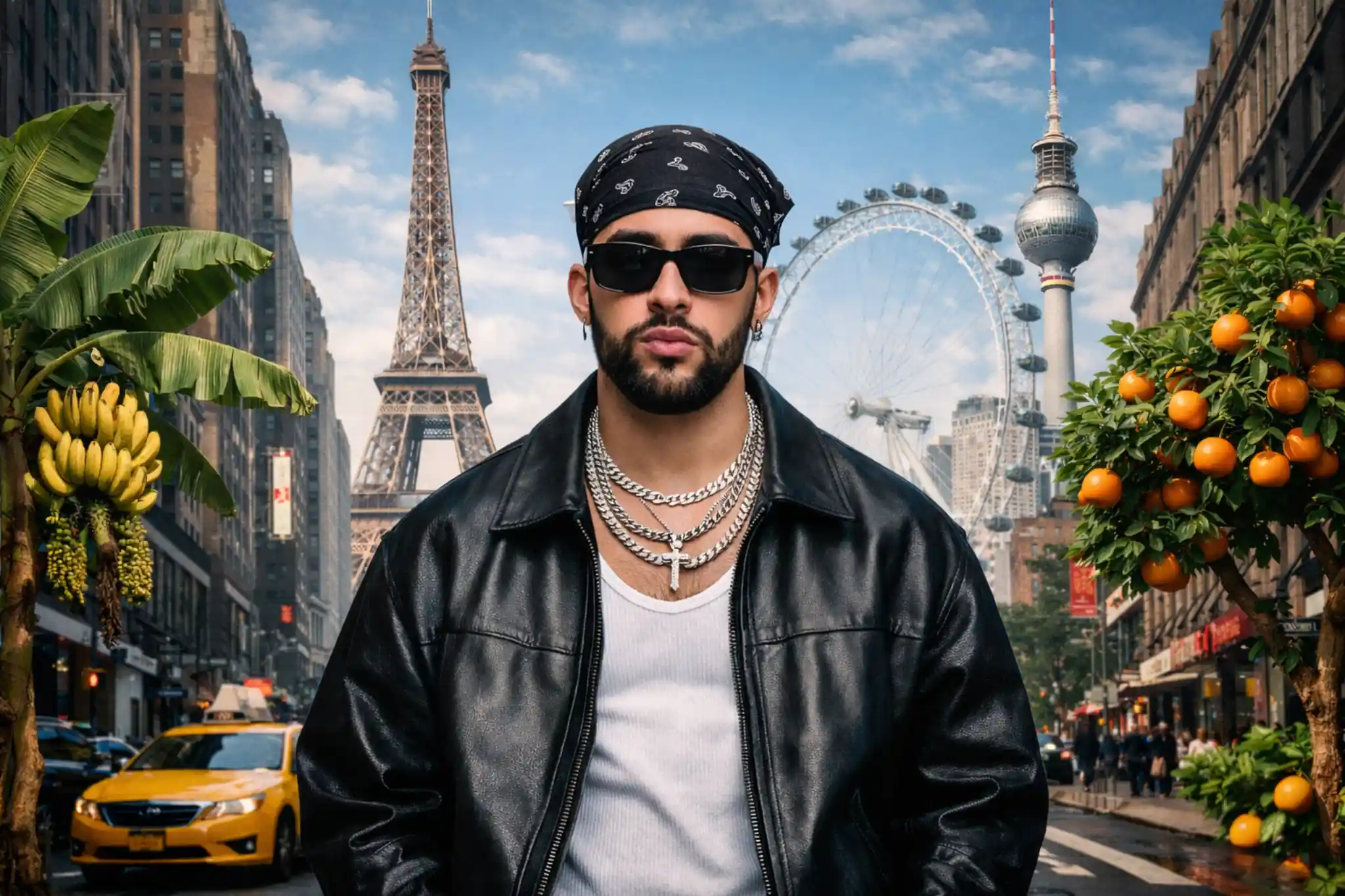 Bad Bunny y la influencia latina en Estados Unidos y Europa. Elaborada con ChatGPT