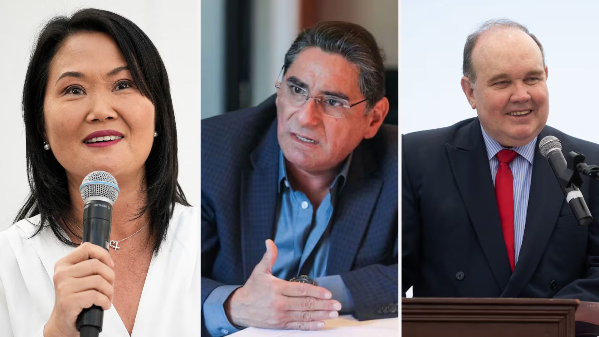 Keiko Fujimori, Carlos Álvarez y Rafael López Aliaga. Candidatos elecciones Perú 2026. Foto: elaboración propia