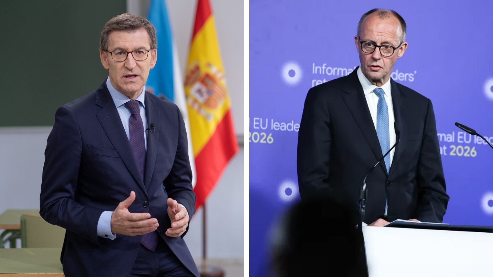 Alberto Núñez Feijoó, presidente del PP, y Friedrich Merz, canciller alemán de la CDU. 