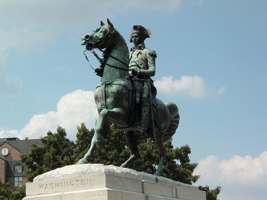 Estatua e George Washington por Clark Mills en Washington Circle, en Washington D.C.