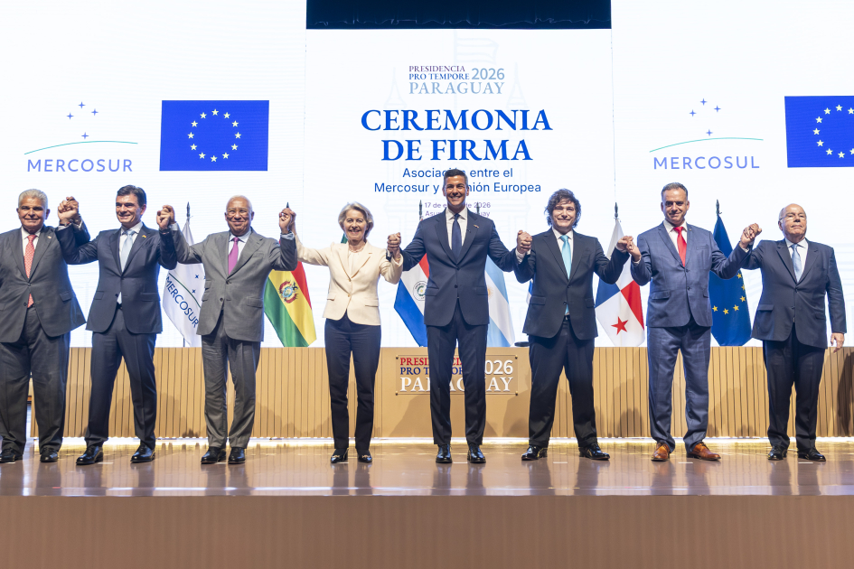 Ceremonia de firma del acuerdo UE-Mercosur. Foto: gobierno de Uruguay